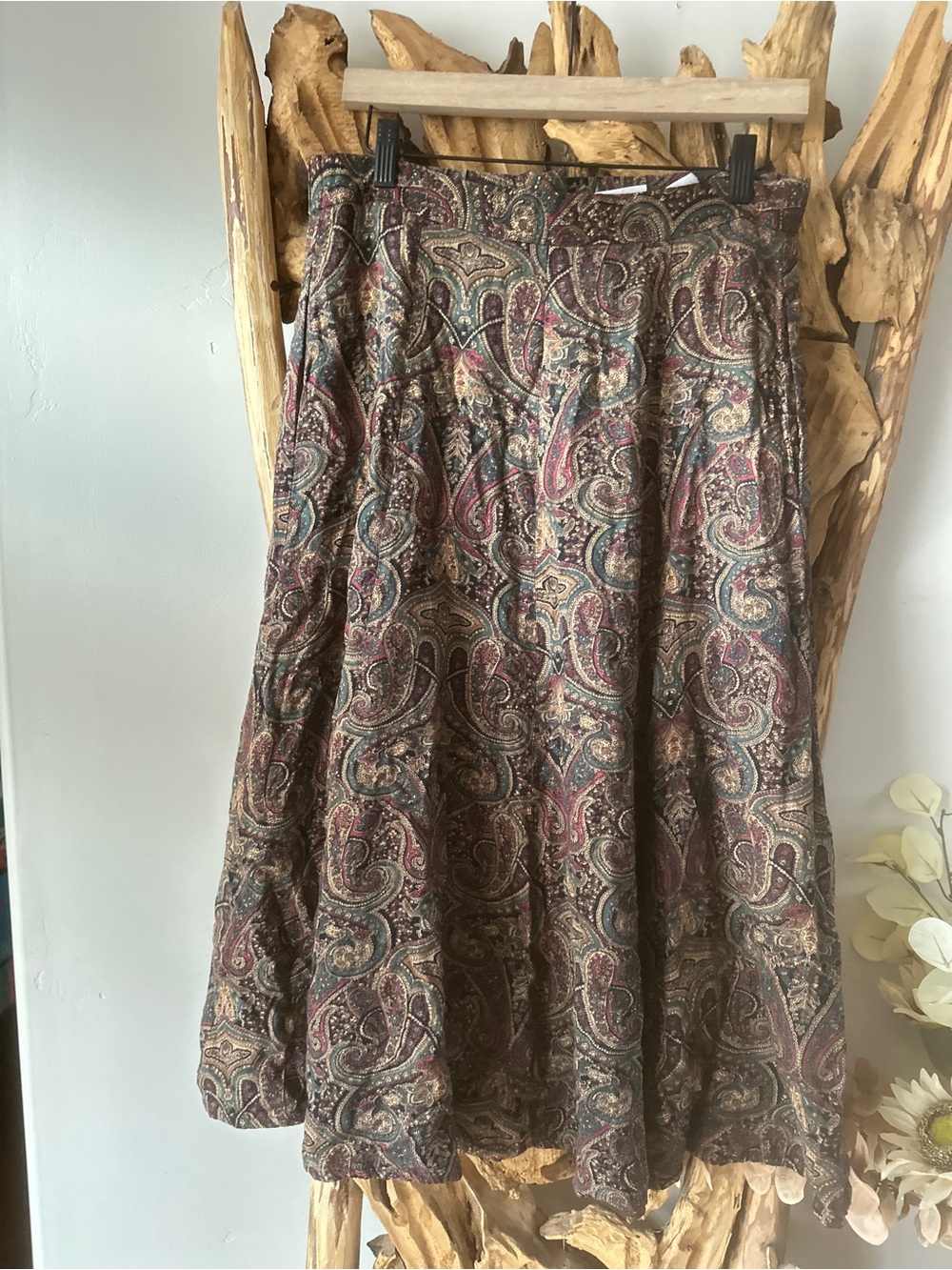 Koret Paisley A-Line Skirt in Burgundy, Teal and Brown